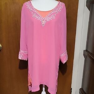 NWOT Bob Mackie Pink Orange Jeweled Embellished Tunic Size Large